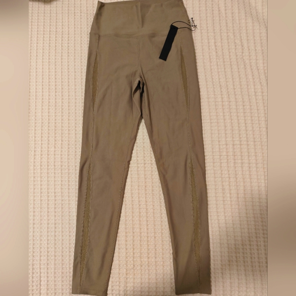 CARBON38 Olive High-Wasted Block Leggings with Mesh on Sides NWT